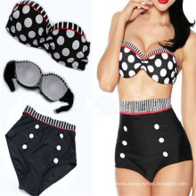 Sexy Girl′s Bathing Suit Vintage High Waist Bikini Retro (14344-3)